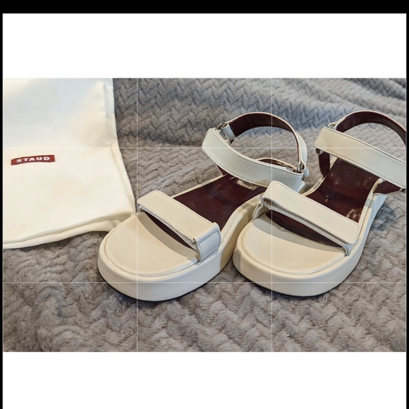 🆕 SOLD Staud Women's White Liz Leather Platform Sandals Size 37 Off White - Picture 2 of 9